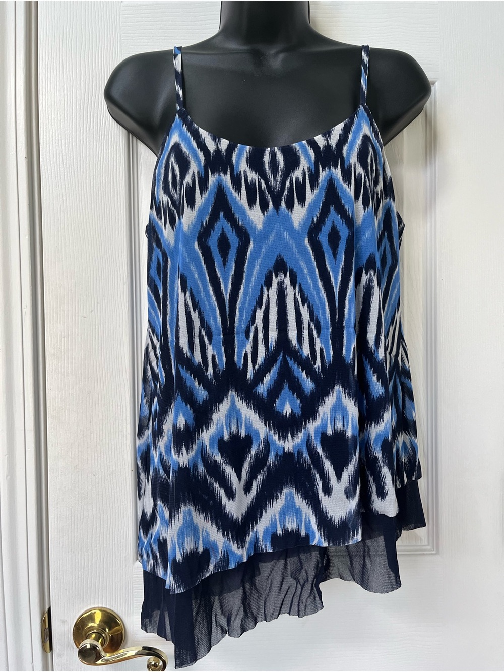 INC International Concepts Blue White Ikat Layered Spaghetti-Strap Cami